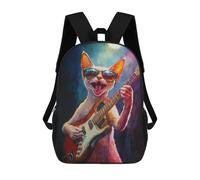 sinyumoney Rock Star Kitty Guitarist Children's School Backpack Fashion Casual 17inch 3D Printed School Bags Boy School Backpack Large Backpack