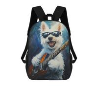sinyumoney Rock Star Pup Cool Guitar Dog Art Backpack School Bag Lightweight Airport College Students Back Pack for School/Work/Travel 17inch