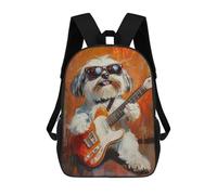 sinyumoney Rock Star Pup with Guitar -9 Backpack School Bag High Secondary School Bags Casual Backpack for Teenage Girls Boys Women Men 17inch