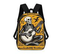 sinyumoney Rockabilly Festival Skeleton Guitarist Poster Backpack School Bag Water Resistant Travel Backpack Computer Bag for Camping Outdoor Adventures And Daily Travel 17inch