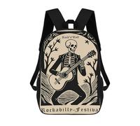 sinyumoney RocknRoll Rockabilly Festival Skeleton Guitarist Backpack School Large Water Resistant Laptop Backpack for School/Work/Travel 17inch