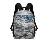sinyumoney Rocky Beach Mosaic Art Kids Backpack,School Backpack Kids School Bag 3D Printed Cartoon Large Capacity Backpack for Kids Boys And Girls 17inch