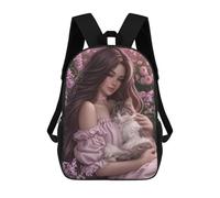 sinyumoney Romantic Garden with Cat Children's Backpacks School Backpack 3D Printed for Kids Travel Rucksacks Book Bags Kids 17inch School Bag