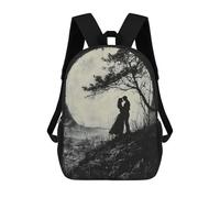 sinyumoney Romantic Moonlit Embrace - Charcoal Style 3D Printed Children's School Backpack for Kids High Capacity Travel Rucksacks Book Bags Kids School Bag Back Pack 17inch