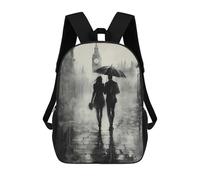 sinyumoney Romantic Rainy Walk in London - Charcoal Style Backpack School Large School Backpack for Boys - Perfect for Travel, Work And Daily Use 17inch