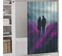 sinyumoney Romantic Walk Through Lavender Purple Fields in Charcoal Style Daily Household Stylish Washable Bathroom Curtains Modern Art for Stalls Bathtubs 53.54x70.87Inch（136x180cm）
