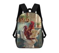 sinyumoney Rooster Reading Newspaper on Toilet Kids Backpack 17 Inch School Bag 3D Printed Cartoon School Backpacks for Boys And Teenager School Students