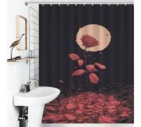 sinyumoney Rose Under The Moonlight Shower Curtain Waterproof Mould with Hooks Waterproof Fabric Soft Fabric Hotel Shower Curtain for Travel Trailer 56.30x70.87Inch（143x180cm）