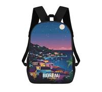 sinyumoney Roseau Dominica Nightscape Art Print Fashion Student School Backpack Suitable for Boys Girls Kids Casual Outdoor Travel Essential Daypack 17inch