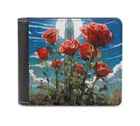 sinyumoney Roses Under The Moonlit Sky 3D Print PU Leather Men's Wallet Holds Bills Credit Banknote Compartments Wallets Youth Guys 11.7cm*9.5cm