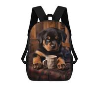 sinyumoney Rottweiler Dog Pup Coffee 3D Printed 17inch Kids School Backpack School Bag Fashion Rucksacks for Boys Elementary And Middle School Students