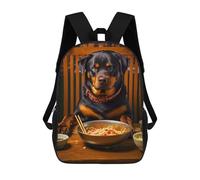 sinyumoney Rottweiler Eating Noodles 3D Printed 17 Inch School Backpack Children's Backpacks 3D Printed Cool Knapsack for Boys Elementary And Middle