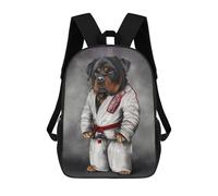 sinyumoney Rottweiler Martial Artist 3D Printed Children's School Backpack for Kids High Capacity Travel Rucksacks Book Bags Kids School Bag Back Pack 17inch