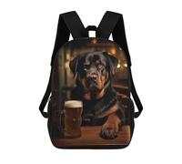 sinyumoney Rottweiler Pint of Beer Children's Backpack, 3D Printed School Backpack, Backpack for Boys Girls, Adjustable School Bag for Primary School 17inch