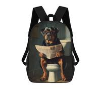 sinyumoney Rottweiler Reading Newspaper on Toilet Children's Backpacks School Backpack 3D Printed for Kids Travel Rucksacks Book Bags Kids 17inch School Bag