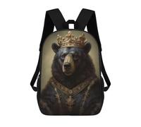 sinyumoney Royal Bear Portrait Artwork Backpacks Kids 17inch School Backpack School Bag 3D Printed School Bag for Boys Elementary And Middle School Students