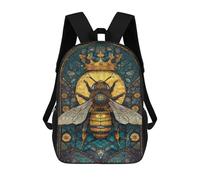 sinyumoney Royal Bee Stained Glass Art Backpack School Bag Large School Backpack for Boys - Perfect for Travel, Work And Daily Use 17inch