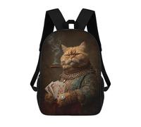 sinyumoney Royal Cat with Cigar 3D Printed 17inch School Bag Children's School Backpack Travel Backpacks Casual Fashion Bag for Kids School Students