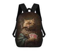 sinyumoney Royal Cat with Cigar And Cards 3D Printed 17inch School Bag Children's School Backpack Travel Backpacks Casual Fashion Bag for Kids School Students