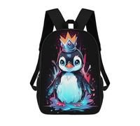 sinyumoney Royal Penguin King 3D Printed 17inch Kids School Backpack School Bag Fashion Rucksacks for Boys Elementary And Middle School Students
