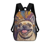 sinyumoney Royal Pug with Feathered Crown Kids Children School Backpack 17 Inch Bookbags Casual Travel Rucksack Boys Girls Large Capacity Daypack 17inch
