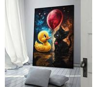sinyumoney Rubber Duck And Kitten Decorations for Living Room for Toilet Bathroom Decor Artwork 24x36inch(60x90cm)