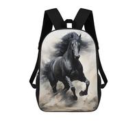 sinyumoney Running Black Horse Backpacks Kids School Backpack School Bag 3D Printed School Bag for Boys Elementary And Middle School Students 17inch
