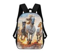 sinyumoney Running Horses Watercolor Children's Backpack, 3D Printed School Backpack, Backpack for Boys Girls, Adjustable School Bag for Primary School 17inch