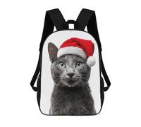 sinyumoney Russian Blue Cat with Santa Hat School Backpack 3D Printed School Bags Boys Girls Laptop Backpack for Kids/Students/Adults 17inch