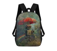 sinyumoney Rusty Robot in Rainy Forest Children's School Backpack Fashion Casual 17inch 3D Printed School Bags Boy School Backpack Large Backpack