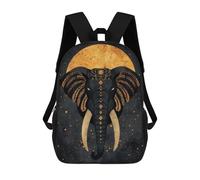 sinyumoney Sacred Elephant Vector Portrait with Golden Moon Children's School Backpack 3D Printed for Kids Travel Rucksacks Book Bags for Boys Elementary School Students 17inch