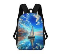 sinyumoney Sailboat Reflection Coastal Scene Children's School Backpack Fashion Casual 17inch 3D Printed School Bags Boy School Backpack Large Backpack