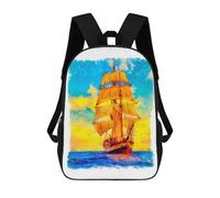 sinyumoney Sailboat Riding The Waves School Bag Backpack Teen Schoolbag 3D Printing Adjustable Schoolbag Fashion Pocket Bag for Kids Boys Girls Students And Teenagers Fans 17inch