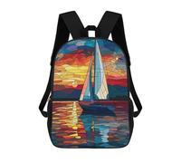 sinyumoney Sailboat Stained Glass Backpacks Kids School Backpack School Bag 3D Printed School Bag for Boys Elementary And Middle School Students 17inch