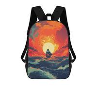 sinyumoney Sailboat Sunset Landscape Kids School Backpack School Bag 3D Printed School Bag for Boys Elementary And Middle School Students 17inch
