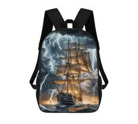 sinyumoney Sailing Through Storm Kids School Backpack 17 Inch School Bag 3D Printed School Bag for Boys Elementary And Middle School Students