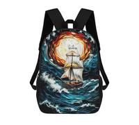 sinyumoney Sailing Through Waves 3D Printed Kids School Bag Rucksacks Children's School Fashion Casual Back Pack High Capacity Travel Book Bags Backpack for Kids 17inch