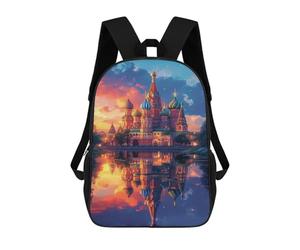 sinyumoney Saint Basil's Cathedral Reflection School Bag 3D Printed 17inch Backpacks Fashion Kids School Backpack Rucksacks for Boys Elementary And Middle School Students