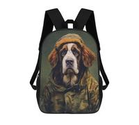 sinyumoney Saint Bernard Camo Jacket Kids Children School Backpack 17 Inch Bookbags Casual Travel Rucksack Boys Girls Large Capacity Daypack 17inch