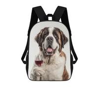 sinyumoney Saint Bernard Dog with Wine Glass Kids Backpack, Kids School Bag 3D Printed School Backpacks for Boys And Teenager School Students 17inch