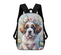 sinyumoney Saint Bernard Puppy with Flower Crown Watercolor Kids School Backpack School Bag 3D Printed School Bag for Boys Elementary And Middle School Students 17inch