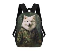 sinyumoney Samoyed Camo Jacket Backpack Cartoon Plush Bag, 3D Backpack for Kids School Bag Birthday Gift Idea for Boys And Girls 17inch