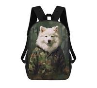 sinyumoney Samoyed Camo Jacket Backpacks Kids School Backpack School Bag 3D Printed Fashion School Bags for Boys Elementary And Middle School Students 17inch