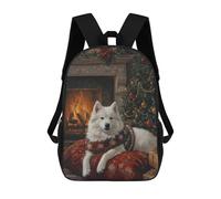 sinyumoney Samoyed Dog Christmas Portrait Festive Samoyed Decor 3D Printed Children's School Backpack for Kids High Capacity Travel Rucksacks Book Bags Kids School Bag Back Pack 17inch