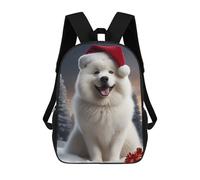 sinyumoney Samoyed Dogs Santa Kids School Backpack School Bag 3D Printed School Bag for Boys Elementary And Middle School Students 17inch