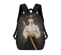 sinyumoney Samurai Girls 3D Printed 17 Inch School Backpack Children's Backpacks 3D Printed Cool Knapsack for Boys Elementary And Middle
