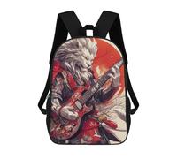 sinyumoney Samurai Lion Guitar Hero 3D Printed Kids 17inch Backpacks Boys Fashion Travel Backpacks School Bag for Boys Elementary And Middle School Students