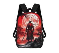 sinyumoney Samurai Moonlit Forest Kids School Backpack 17 Inch School Bag 3D Printed School Bag for Boys Elementary And Middle School Students