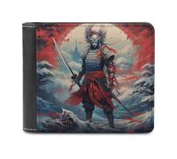 sinyumoney Samurai Warrior with Full Moon -1 3D Print PU Leather Men's Wallet Holds Bills Credit Banknote Compartments Wallets Youth Guys 11.7cm*9.5cm