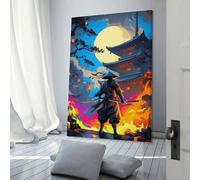 sinyumoney Samurai Warrior with Full Moon -1 Vintage Picture Modern Wall Artwork Decor Living Room for Wall Decor Gifts Women Men 24x36inch(60x90cm)